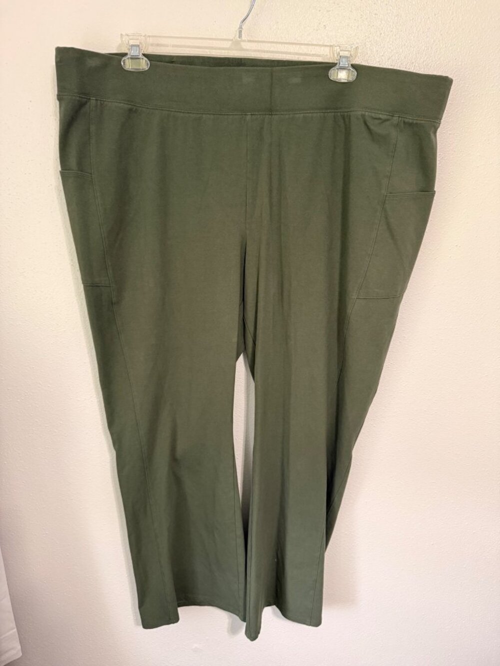 Denim & Co Active Pull On Knit Pants Green Pockets Womans 3XP